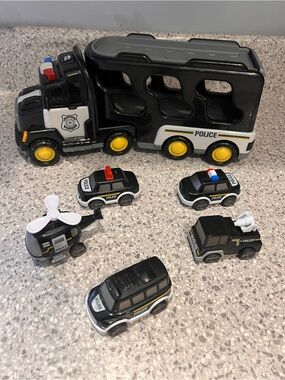 Police Transport Truck Playset with Black & White Vehicles